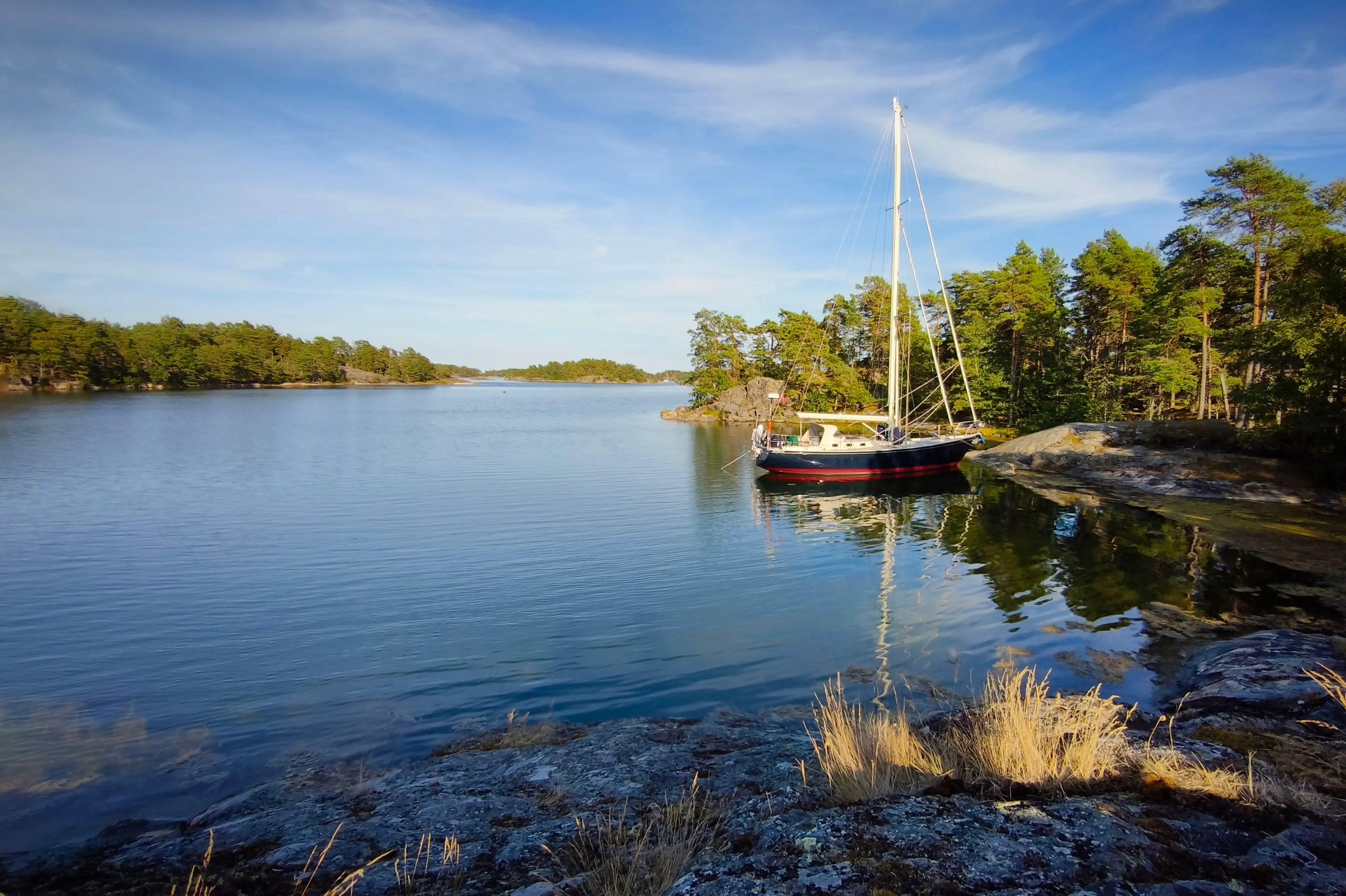 Moored at a rock in Långö, Sweden.