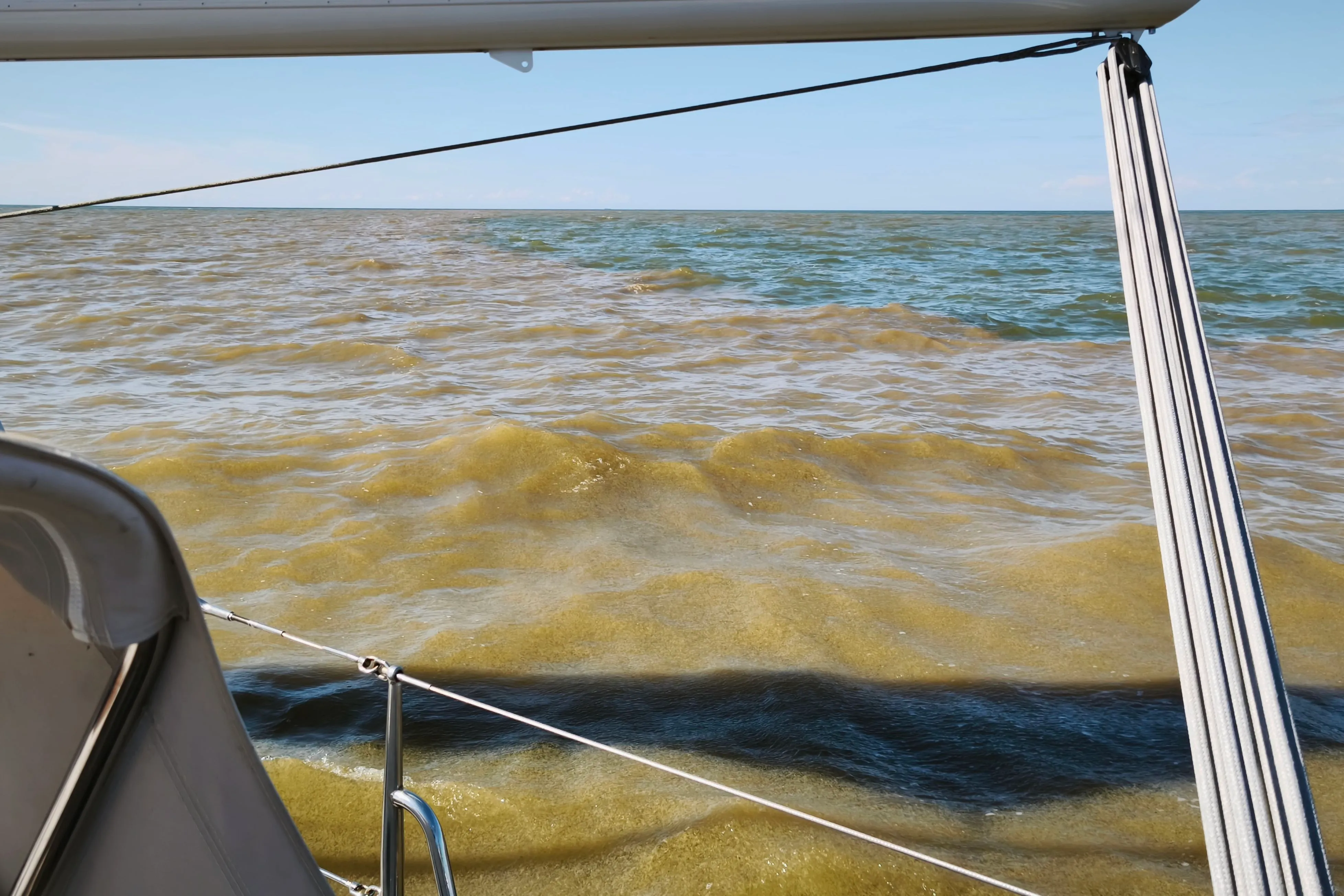An algal bloom in the Baltic Sea off the Swedish south coast.