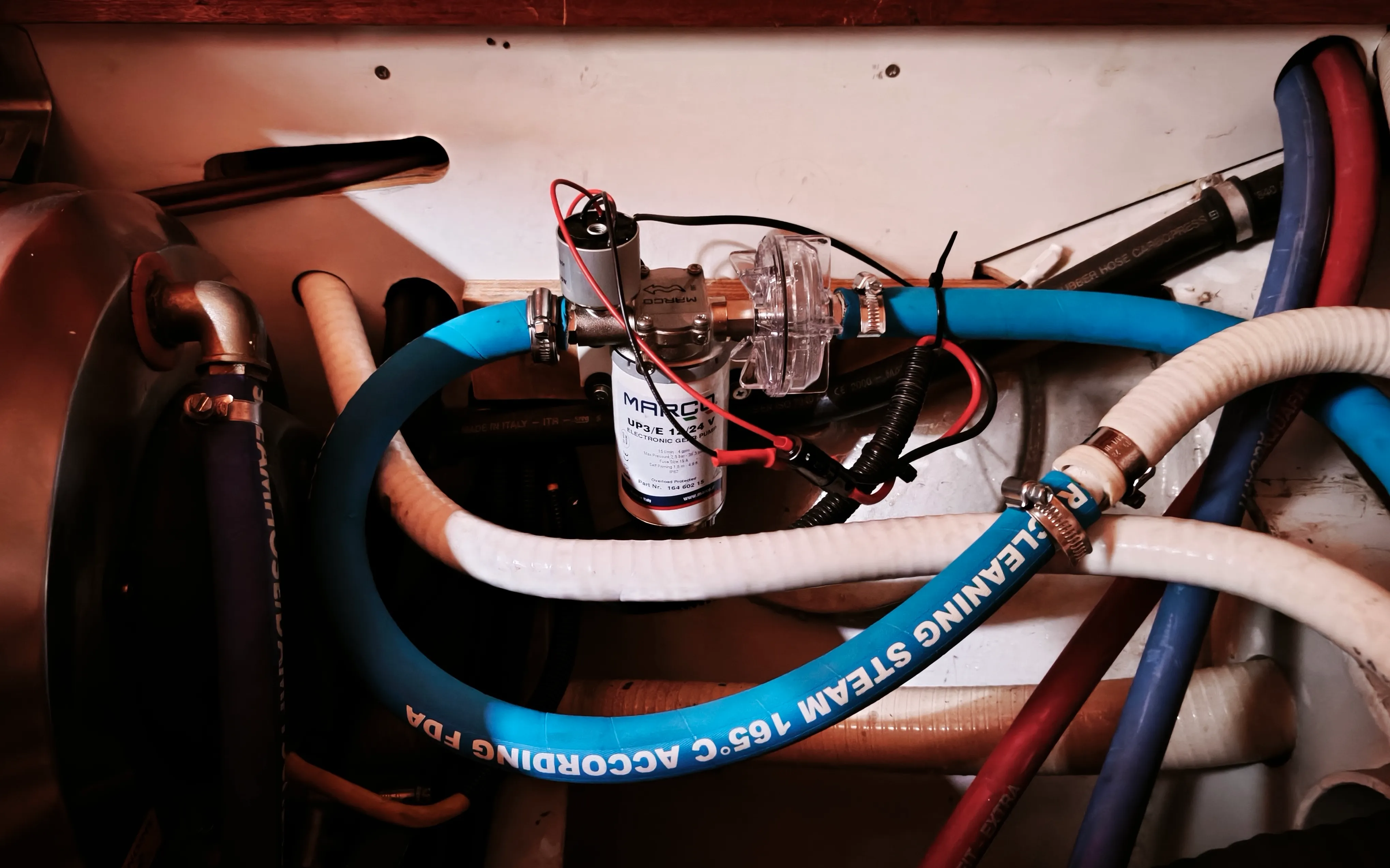 The new Marco UP3/E freshwater pump installed.